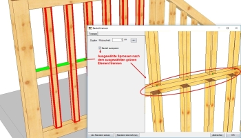 Das Werkzeug 'Bauteil trennen' teilt die Sprossen nach genauen Vorgaben in zwei Teile